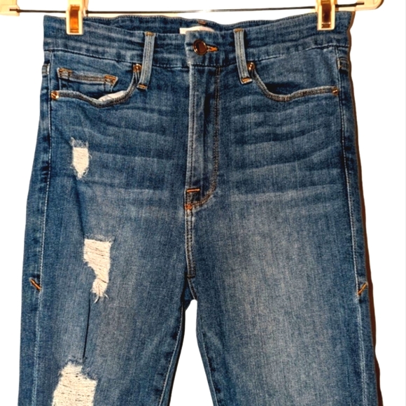 Good American Good Waist High Rise Frayed Fringe Distressed Hem Denim Jeans 4/27 - Picture 5 of 12